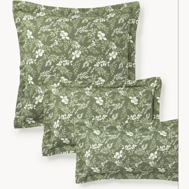 Westwing Collection Kussenhoes Pola met bladprint en bies Groen