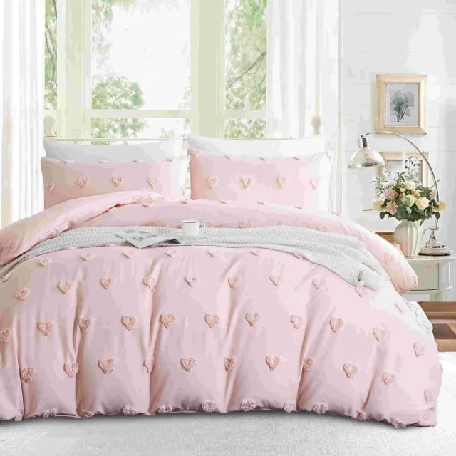 Unyqoos Elegant Bohemien Beddengoedset met Getuft Hartontwerp en Microvezel Zacht Dekbedovertrek roze