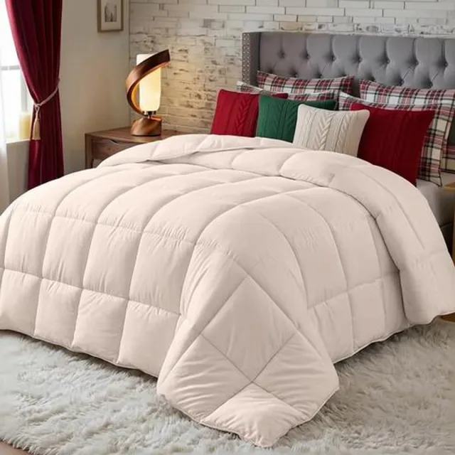 Zoranta Dekbed 10,5 Tog met Hoeklabs - Pluche Gesiliconiseerd Fiberfill, Doosgestikt Donsalternatief (220x240 cm, Beige)