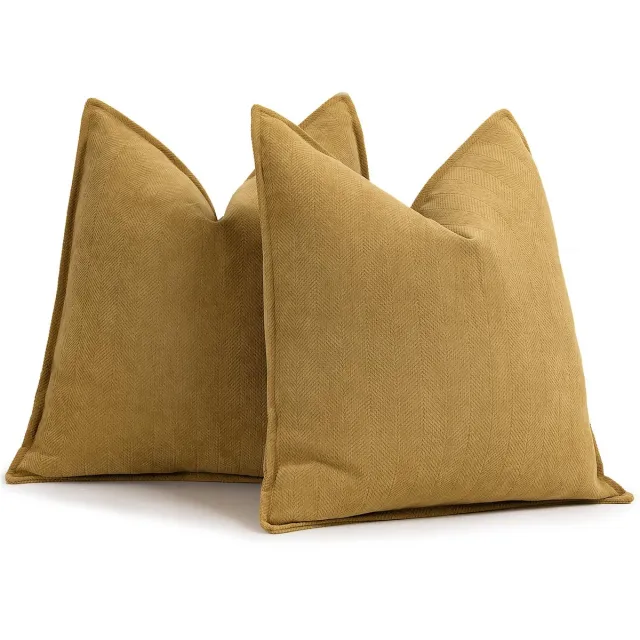 Ibenzoa Kussenslopen Set van 2 in Mosterdgeel Chenille voor Luxe en Comfortabele Decoratie