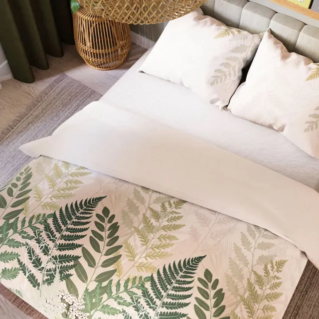 Markizeta FERNA Serie - Satijnen Katoenen Dekbedovertrek - Botanische Print - Beige en Groen Beige;Groen