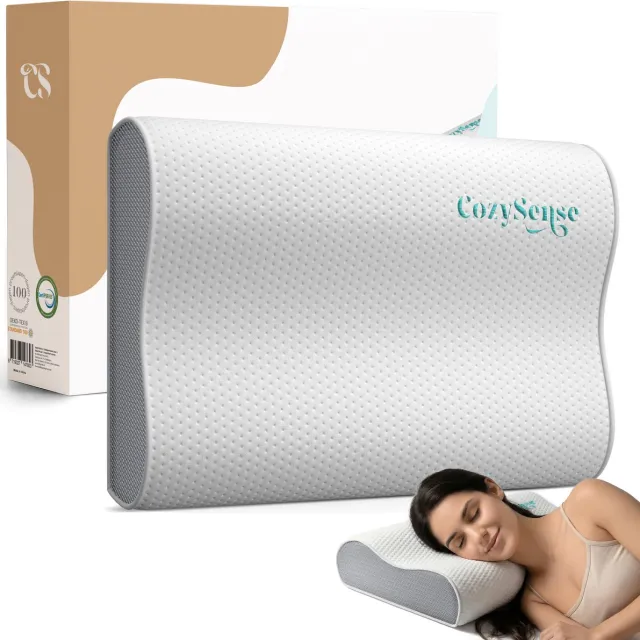 CozySense Hoofdkussen - Orthopedisch Pillow - Ergonomisch Kussen - Traagschuim Slaapkussen - Incl. Kussensloop & Draagtas – Stevige Hardheid - voor Zij, Buik en Rug Slapers Wit