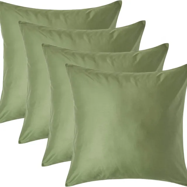 Homescapes Biologisch Kussensloop 80x80 cm – Set van 4 – Mosgroen – 100% Egyptisch Katoen Satijn – Draaddichtheid 400