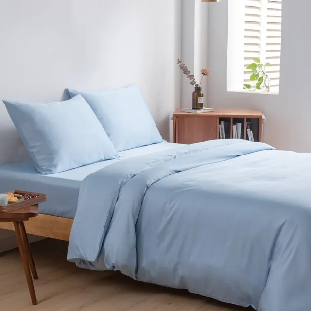 Boomba Bamboo bamboe beddengoedset - Sky Blue - 2-persoons M - dekbedovertrek 200x220 cm, hoeslaken 140x200 cm en 2 kussenslopen 60x70 cm - 400TC satijn Blauw