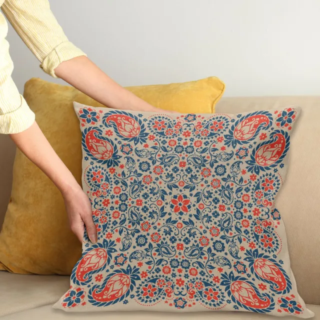 ABAKUHAUS Paisley Kussenhoes, Kulturelle Volkskunst Naher Osten, Kussenhoes met Dubbelzijdig Patroon, Heldere Digitale Print, Kleurecht, met Ritssluiting, 40 x 40 cm, Nachtblau Oranje Lichtbruin