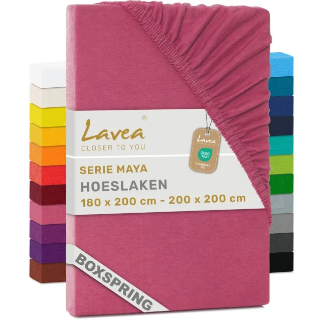lavea Hoeslaken 180x200cm 100% Katoen – Hoge Hoek 35 cm voor Dikke Matrassen – met Elastiek Rondom in Jersey – voor Boxspring – Koraal