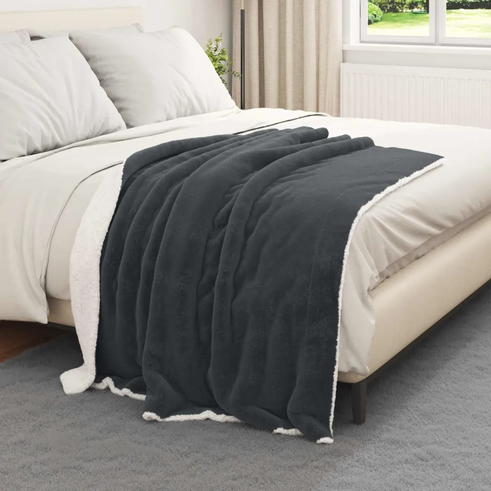 vidaXL plaid Donkergrijs 150 x 130 cm 1 kg Fleece, foto 3