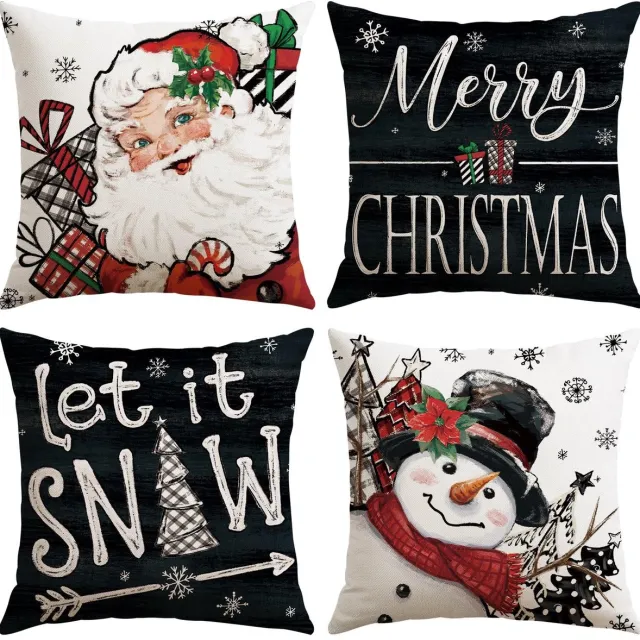 Unyqoos Set van 4 kerstkussenhoezen met verborgen ritssluiting voor feestelijke sfeer zwart