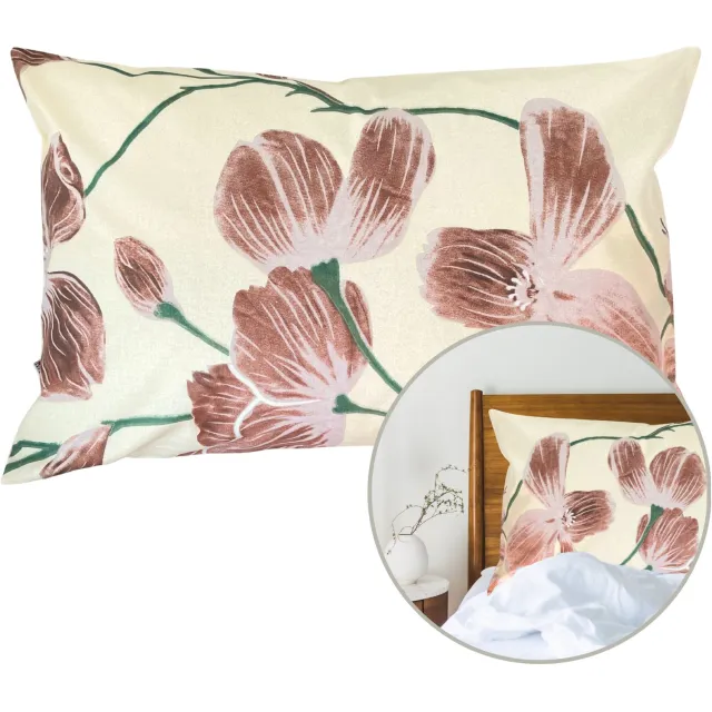 Houseartlife Katoenen Kussensloop 50x70 cm - Ademend & Zacht - Veel Patronen bruine bloemen