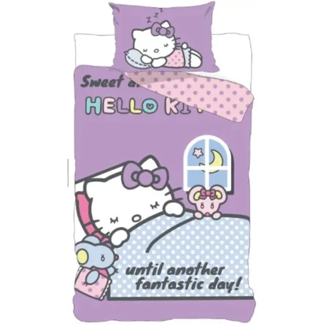 Hello Kitty sleepy Dekbedovertrek 100x135 cm, 40x60 cm - katoen Roze