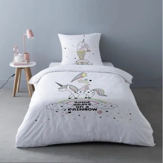 Better Nights Kinderdekbedovertrek Fluffy Unicorn- 140x200 cm met 1 kussensloop 65x65 - 100% katoen wit