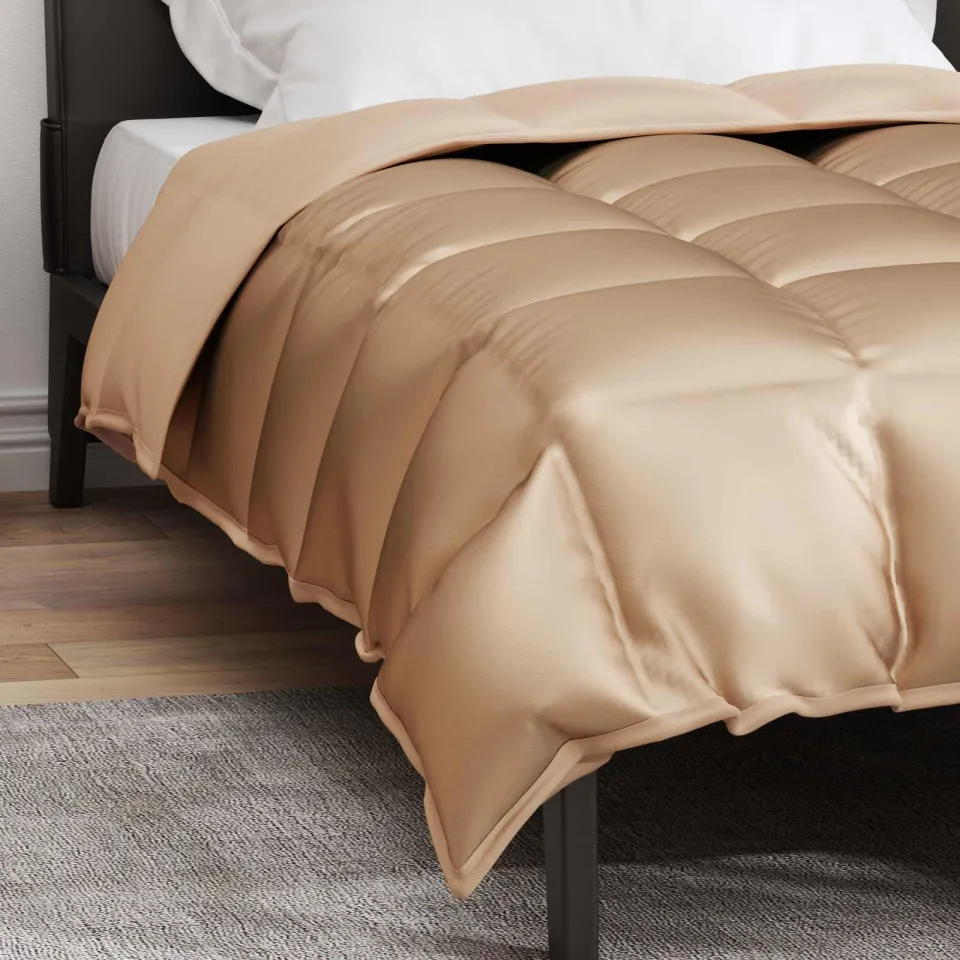 vidaXL Winter Dekbed 135 x 200 cm 450 gsm Satijn en microvezel Goud, foto 4