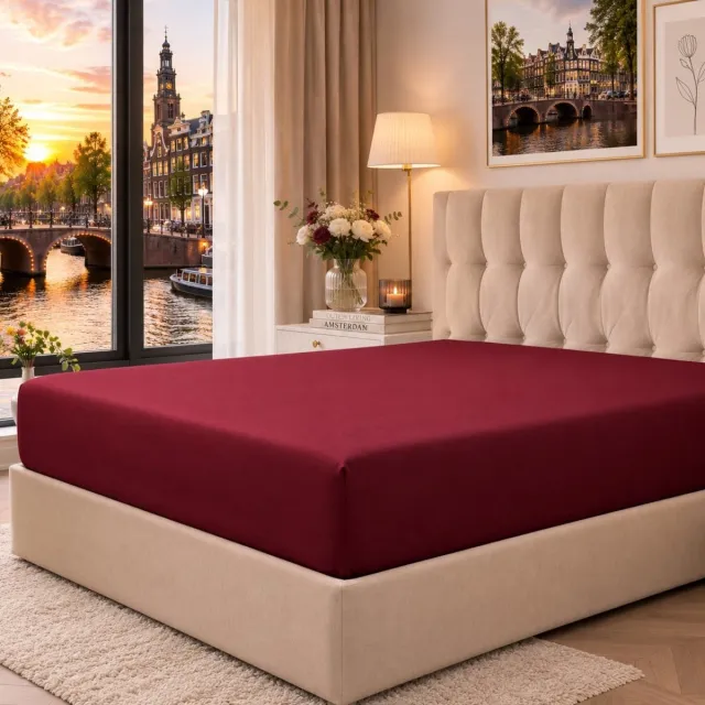 Lano&Go Hoeslaken Bourgondisch 200x200 cm – 40 cm diepe hoek – Microvezel – Geschikt voor boxspring en matrassen tot 40 cm – OEKO-TEX gecertificeerd – Krimp- en kleurvast