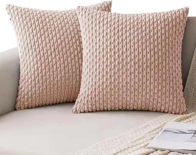 Famanu Corduroy ribfluweel granulaat kussenhoezen set van 2 (30x50 cm) – effen zachte ribstructuur – sierkussenhoezen – roze Light pink