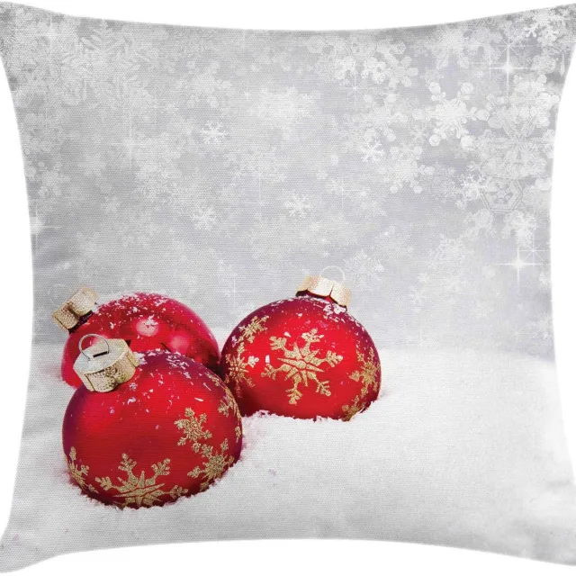 ABAKUHAUS Kussenhoes Kerstbolletjes op Sneeuwvlok 40x40 cm – Wit/Rood