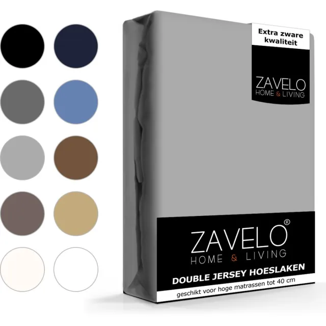Zavelo Double Jersey Hoeslaken Grijs-Lits-jumeaux (180x200 cm)