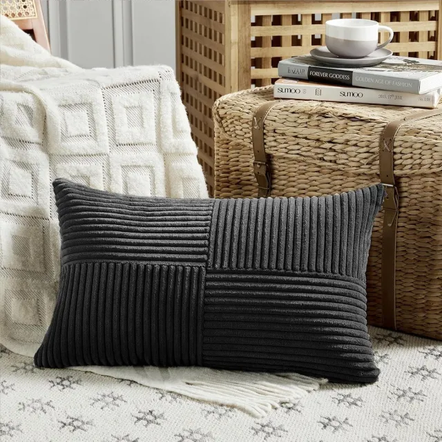 Famanu Kussensloop 1 stuk - zwart - 30 x 60 cm - zacht corduroy kussenslopen - kussenovertrek - decoratieve kussensloop - bankkussen - sierkussen - boho - decoratie voor bank - slaapkamer - woonkamer - balkon Black