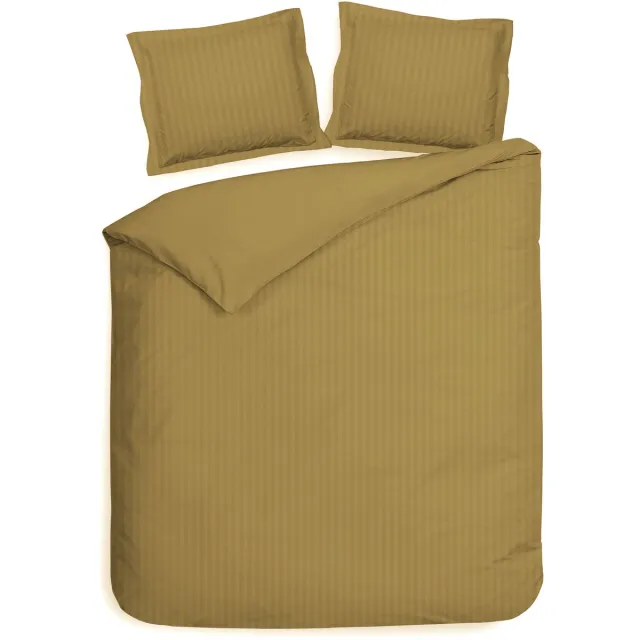 Heckettlane Dekbedovertrek Banda - Bedlinnen met Strepen - 260x200-220 cm - Goud - Dekbedovertrek van 100% Katoen-Satijn Amber Gold