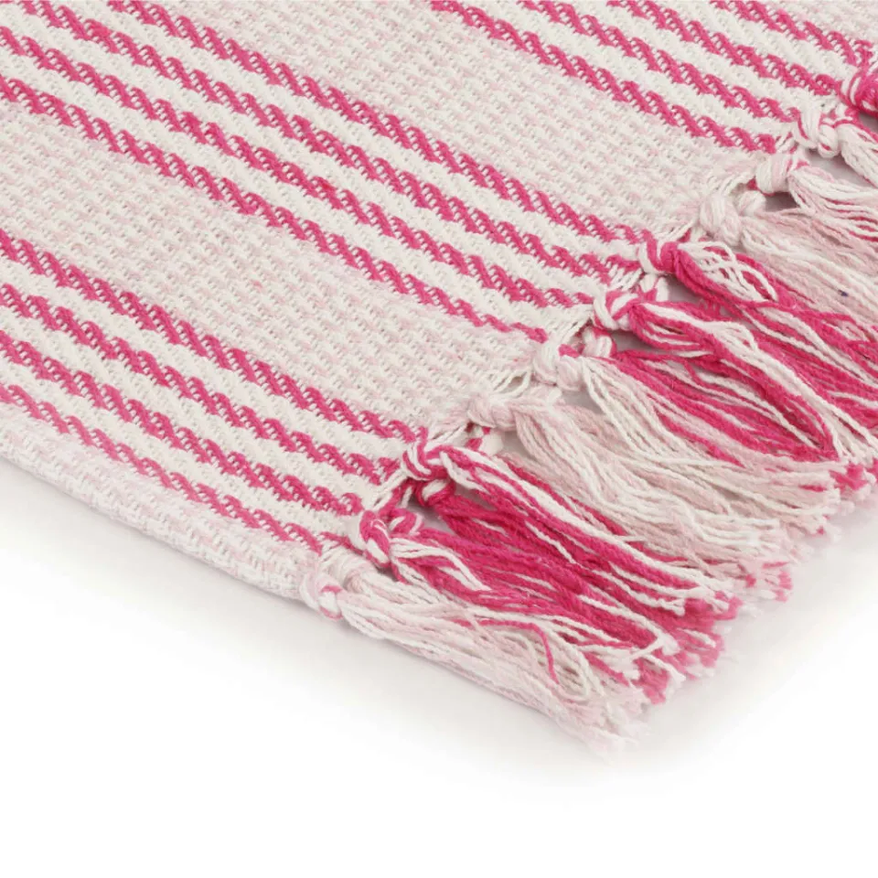 vidaXL Plaid strepen 125x150 cm katoen roze en wit, foto 4