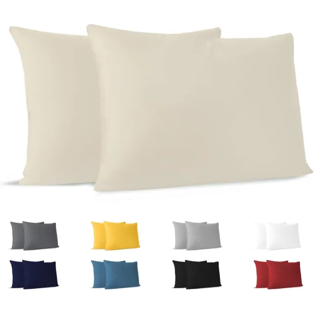 Famanu Kussensloop (Set van 2) - Beige Katoen - Voor Kussens 40 x 60 cm - 100% Jersey Katoen - Beddengoed Dubbel Bed Kussensloop - Kussenbeschermer - Bestendig