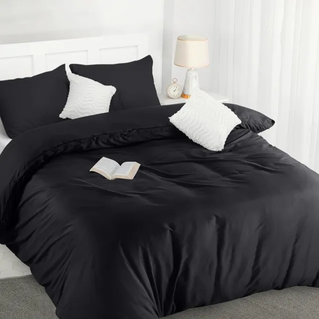 Famanu Bedding Dekbedovertrek Set - Zachte Microvezel Dekbedovertrek 200x200cm met Kussenslopen 50x75cm - Beddengoed Dekbedovertrek Set - Zwart