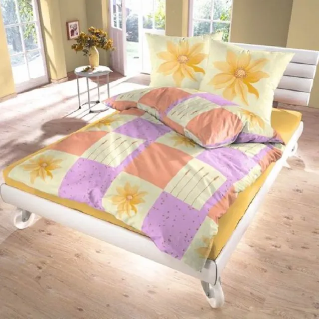 SENZATIONE 100% Katoen Percaline Dekbedovertrek 140x200/220-1x60x70 cm MARISOL GEEL MULTI