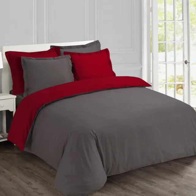 VISION home VISION Bicolor - Tweezijdig omkeerbaar Dekbedovertrekset - 100% katoen: zacht en soepel - Dekbedovertrek met 2 bijhorende slopen - Grijs / Rood - Oekotex gecertificeerd, foto 2