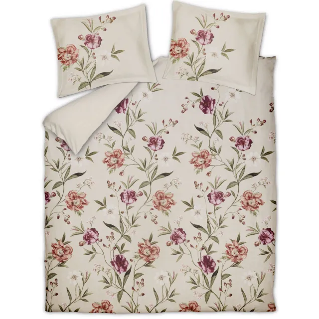 Vandyck Bloomfield katoen-satijnen dekbedovertrek 1-persoons beige Multi