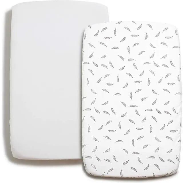 Dormivo 2-delige Beddengoed Set 90x50 | 2 Hoeslakens 100% Katoen | voor Wiegjes en Babybedjes | Set van Wit + Wit met Veren Hoeslaken | Dormivo