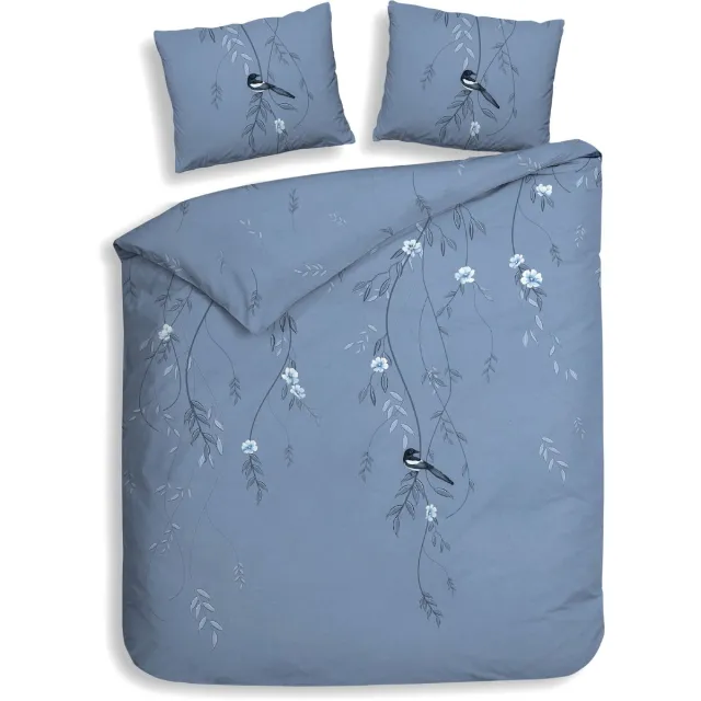 Heckettlane Dekbedovertrek Margaux - Bedlinnen met Takken print - 240x200-220 cm - Lits-Jumeaux - Blauw - Dekbedovertrek van 100% Katoen-Twill Blue