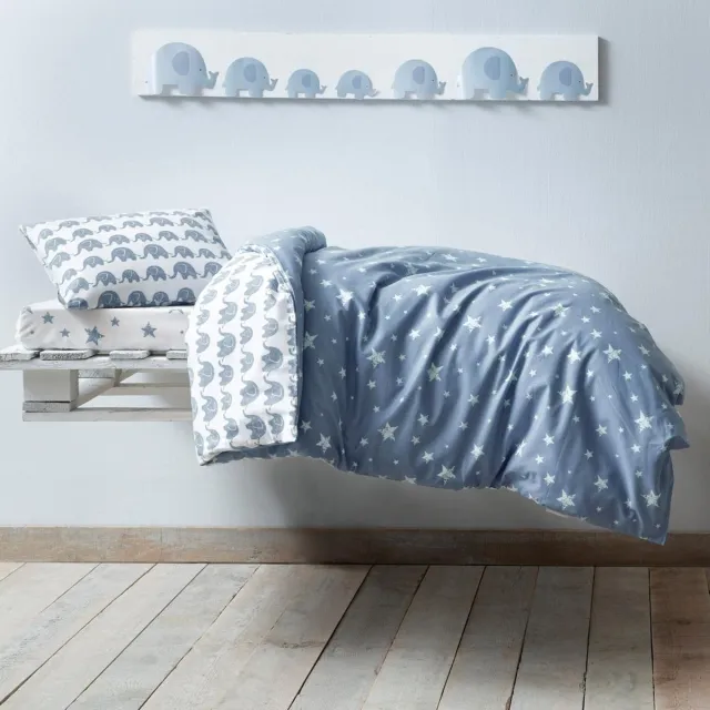 Little Hibboux dekbedovertrek Elephant peuter/kleuter 100x150 wit/blauw dierenprint olifant