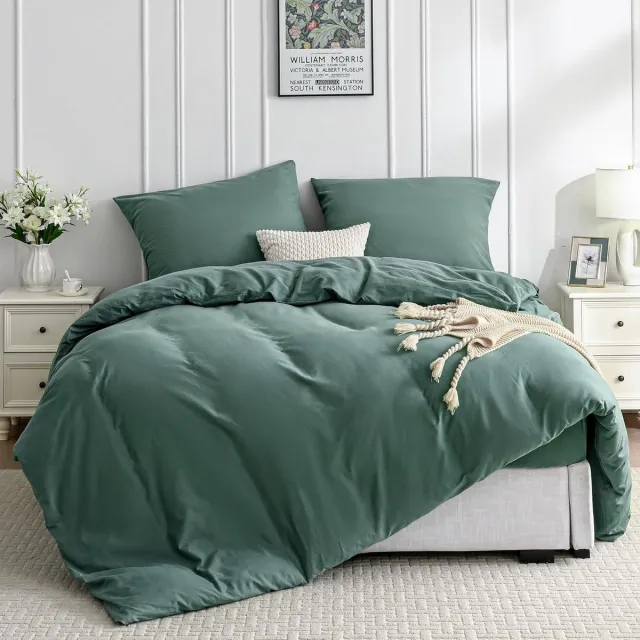 JGS Luxe Beddengoedset 220x240 cm in Donkergroen, 100% Gewassen Katoen, Inclusief Dekbedovertrek met Ritssluiting en 2 Kussenslopen 80x80 cm, Oeko-Tex Gecertificeerd