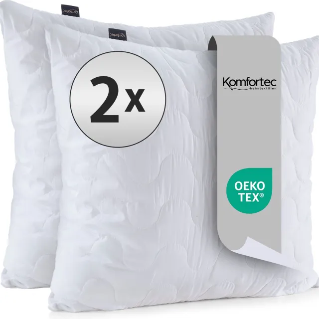 Komfortec Set van 2 Hoofdkussens 45x45 cm - Gewatteerd - Microvezel - Ademende Slaapkussens - Antiallergisch - Verstelbare Hoogte - Zacht & Licht Wit