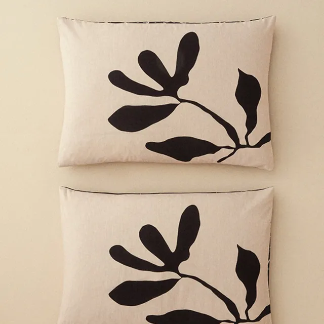 English Home Bohemian Flora- 2x Kussenslopen - Zacht Katoen - Met Digitale Print - Pillow Case - 50x70 cm - Beige/Zwart