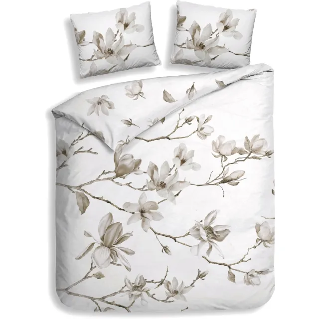Heckettlane Dekbedovertrek Rio - Bedlinnen met Bloemen print - 260x200-220 cm - Wit - Dekbedovertrek van 100% Katoen-Clip Sheared White