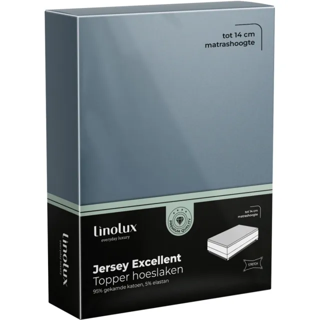 Linolux Hoeslaken Topper Jersey Excellent Denim 80x200 t/m 100x220