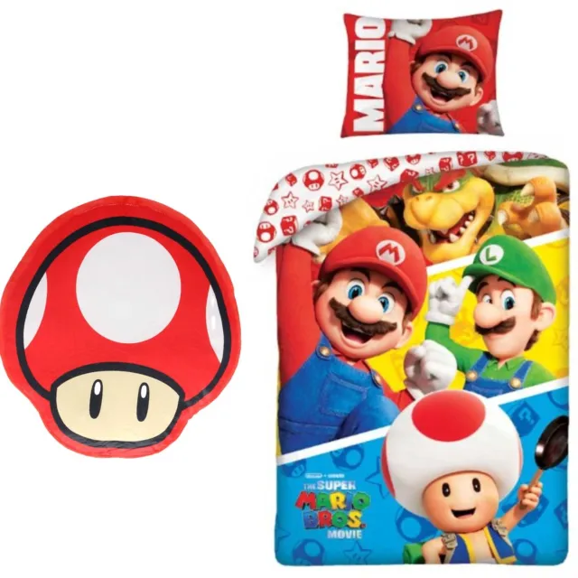 Super Mario Dekbedovertrek met kussen - 140 x 200 cm - Gevormd kussen