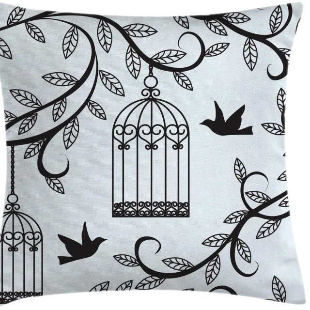 ABAKUHAUS Kussenhoes Vogelboom – Tweezijdig bedrukt 50x50 cm – Blauw/ Zwart Blauw Zwart