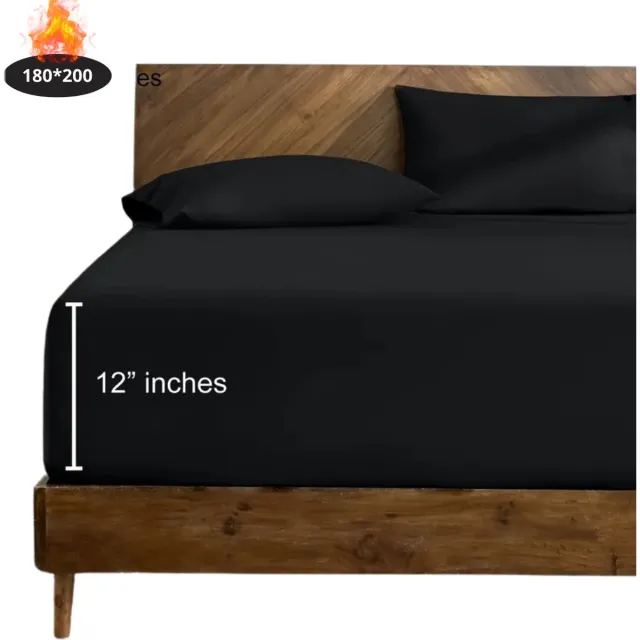 Bovista Hoeslaken Set - Inclusief Kussensloop - 3 Delige Set - Beddengoed - Fitted Sheet - Pillow Case - Bed - Zwart 180 x 200