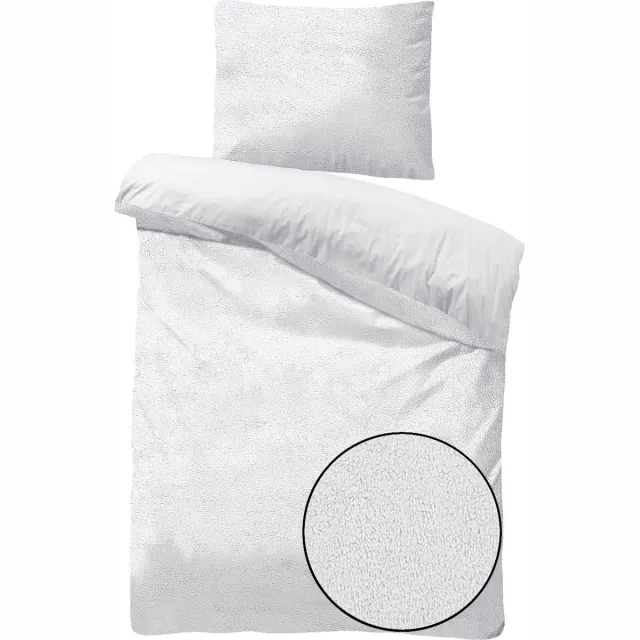 Husch Teddy Fleece Dekbedovertrek Wit - Eenpersoons - 140x200/220 cm - Heerlijk Zachte Teddy