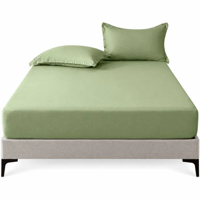 SWGOTA Driedelige beddengoedset met hoeslaken - Groen polyester - Met 2 kussenslopen