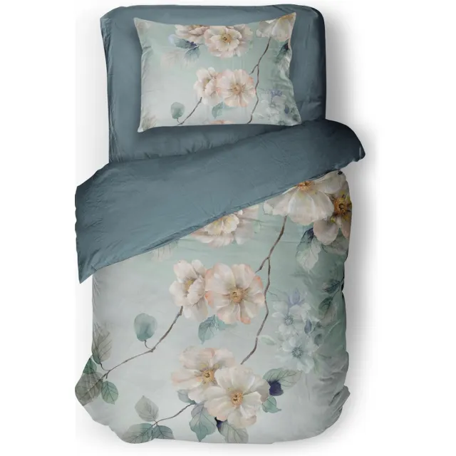 Eleganzzz Dekbedovertrek Wildflower - Light Blue - Dekbedovertrek 140x200/220cm - Micropercal - Eenpersoons - Dekbedovertrekken - Bloemen Dekbedovertrek