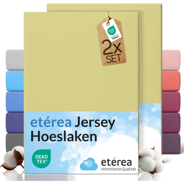 etérea Himmlische Qualität etérea Jersey hoeslaken 2-pack 90x200-100x200 cm (hoek 25 cm) 100% katoen - Lindegroen