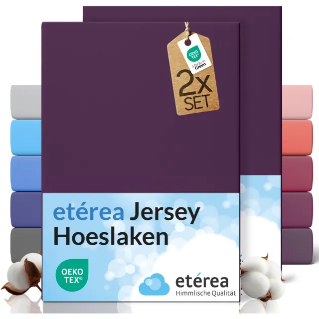 etérea Himmlische Qualität etérea Jersey hoeslaken 2-pack 90x200-100x200 cm (hoek 25 cm) 100% katoen - Pruim Plum