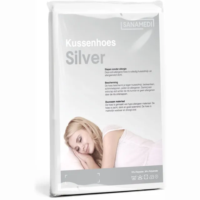 Sanamedi Kussenhoes Silver anti-allergie 60x70 cm huisstofmijt- en allergeen stof dicht Roomwit