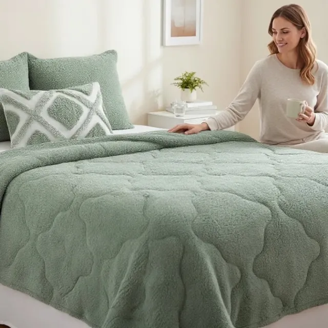 Bedsupplies Lazy Dekbed- Dekbed Zonder Overtrek - Teddy - 240x200 - Salie Groen Saliegroen