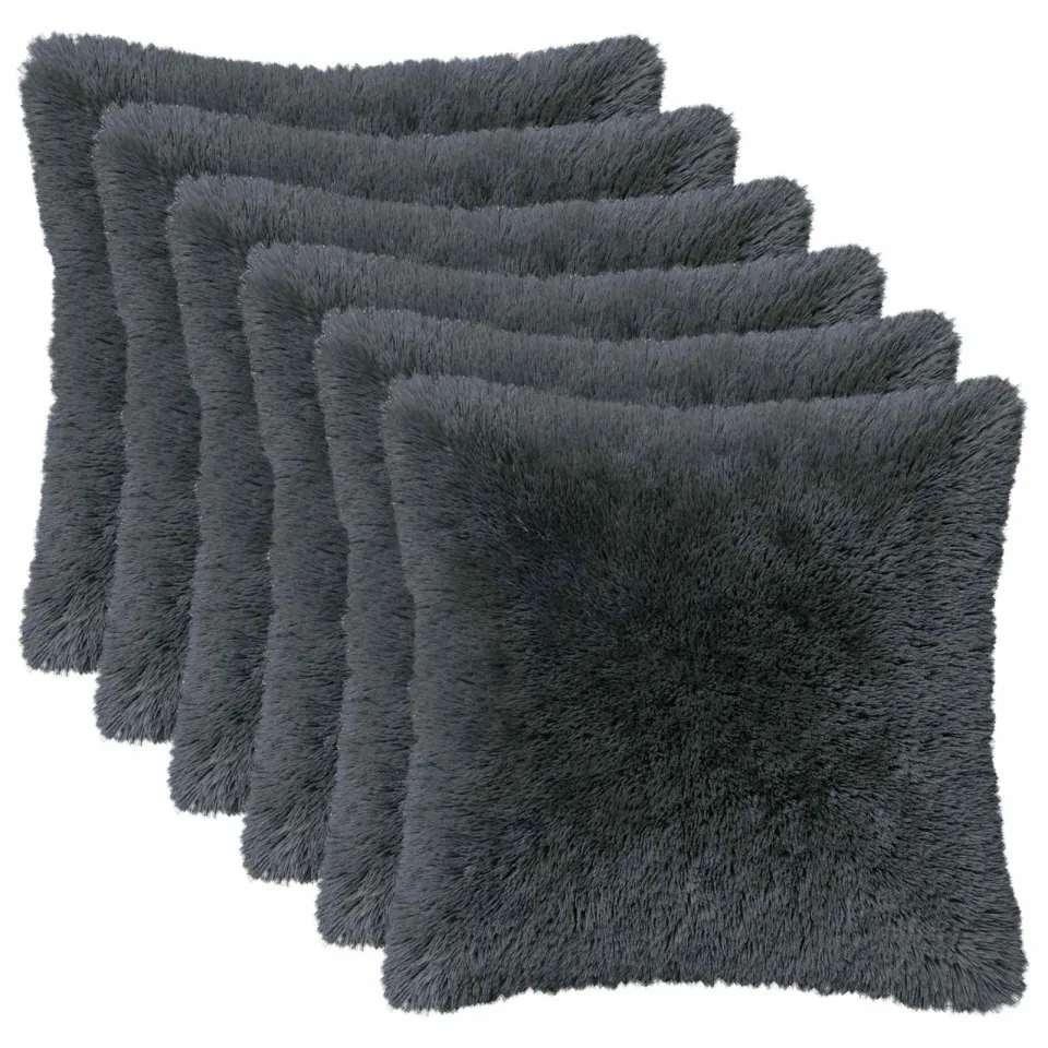 vidaXL Kussensloop 6 st HEERLEN Antracietkleurig 30 x 30 cm PV Fleece Anthraciet