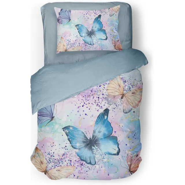Eleganzzz Kinder Dekbedovertrek Butterfly Bliss - Vlinder Dekbedovertrek - Multi - 140x200/220cm - Dekbedovertrek Kinderen - Micropercal - Eenpersoons Butterfly Bliss Multi