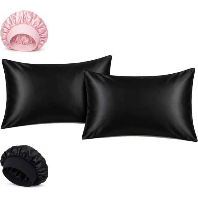 Professor Q Haar- en Slaapset - 2 Kussenslopen Zwart 60 x 70 cm - Bonnet Roze - Bonnet Zwart