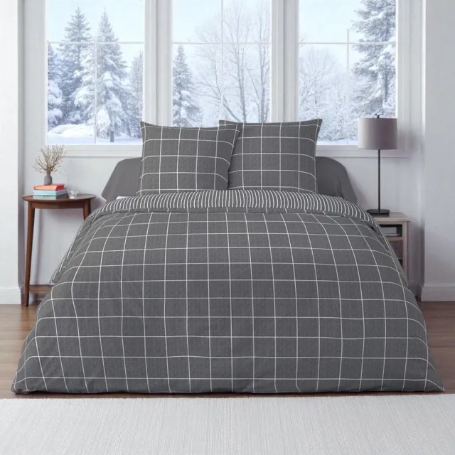 bedlin Dekbedovertrek Flanel - Winter - 240 x 220 cm - Lits-Jumeaux - Ehcon Antracite Antracite Grijs